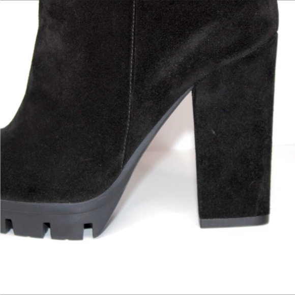 Alberto Fermani Black Suede Leather Knee-High Platform Heeled Boots Size 10 - Picture 6 of 15